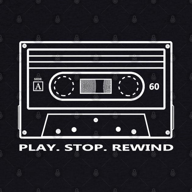 Play Stop Rewind Vintage Cassette White by gegogneto